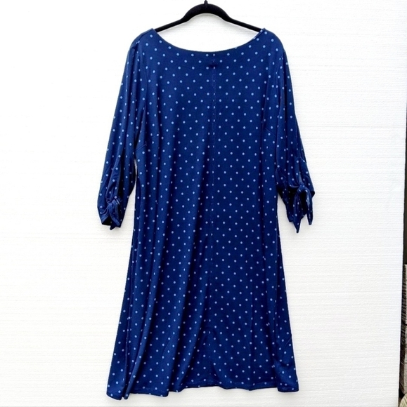 Woman Within Navy Blue Polka Dot Dress Tie Peek-a-boo Sleeves Size 18/20 EUC - Picture 1 of 10